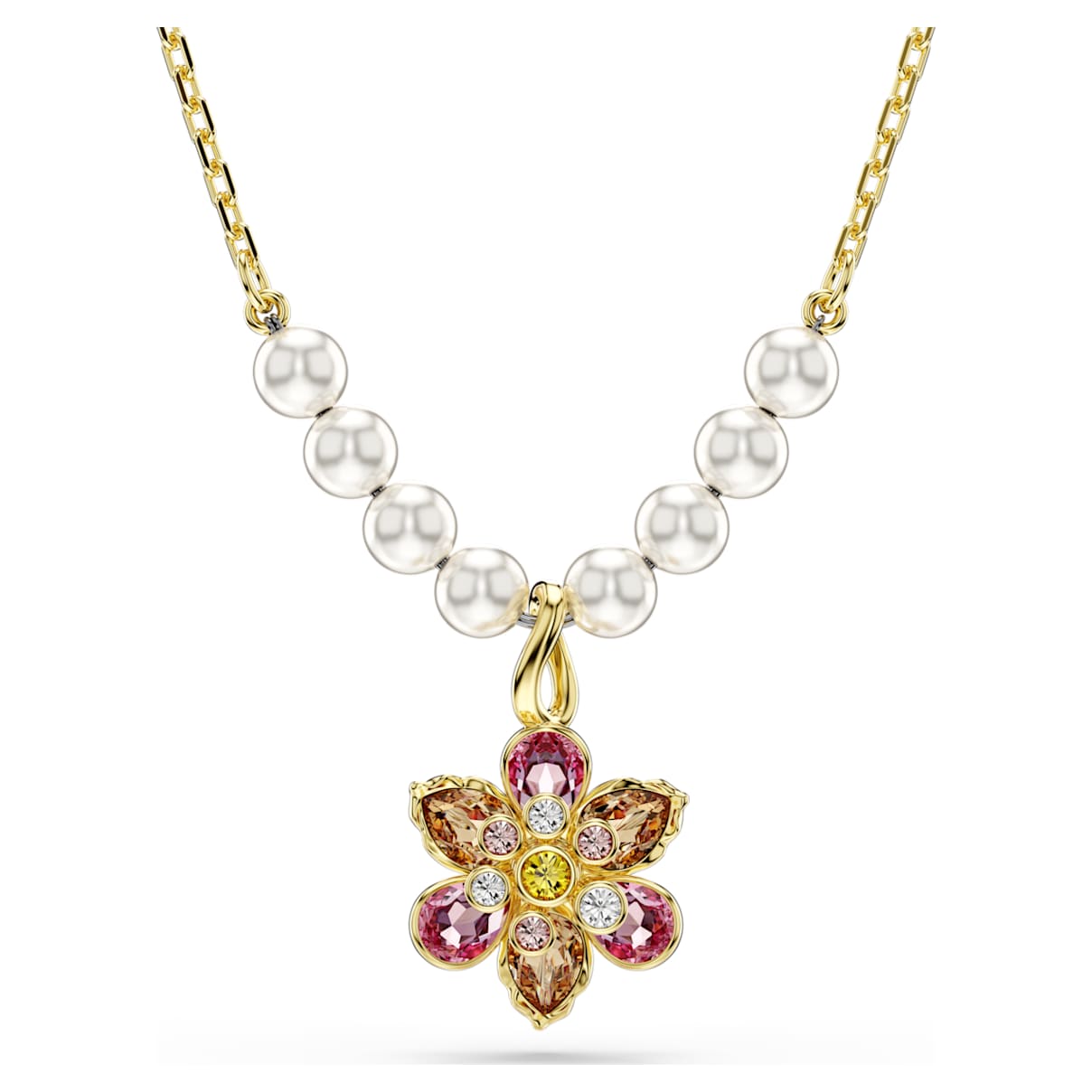 IDYLLIA PENDANT CRYSTAL PEARL MIXED CUTS FLOWER MULTICOLORED GOLD TONE PLATED