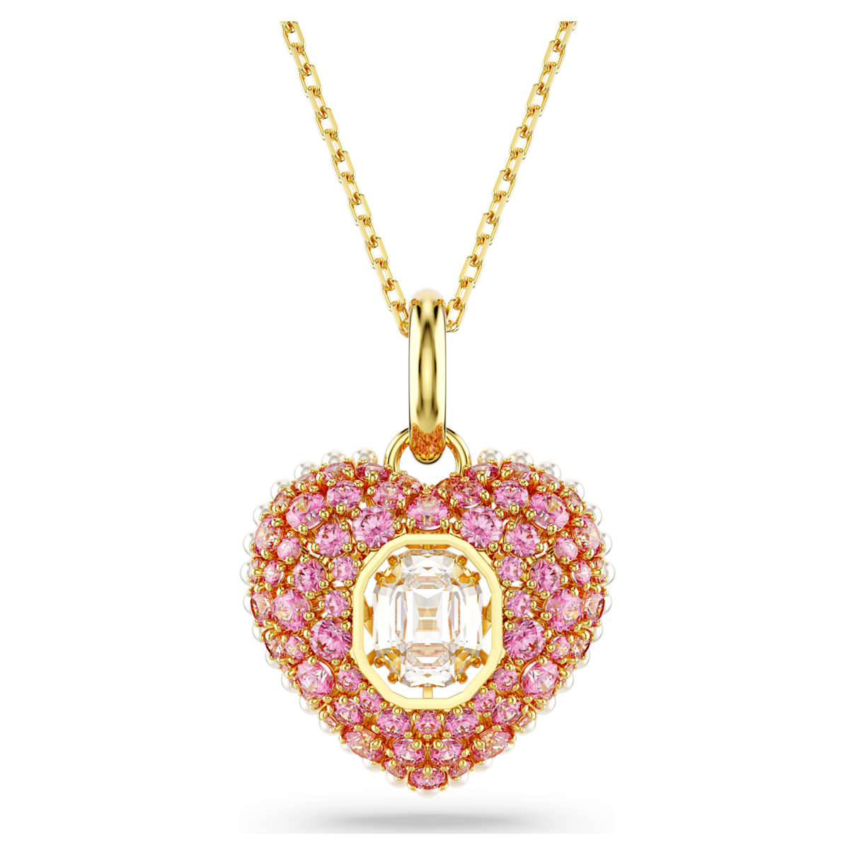 IDYLLIA PENDANT OCTAGON CUT CRYSTAL PEARL HEART PINK GOLD TONE PLATED