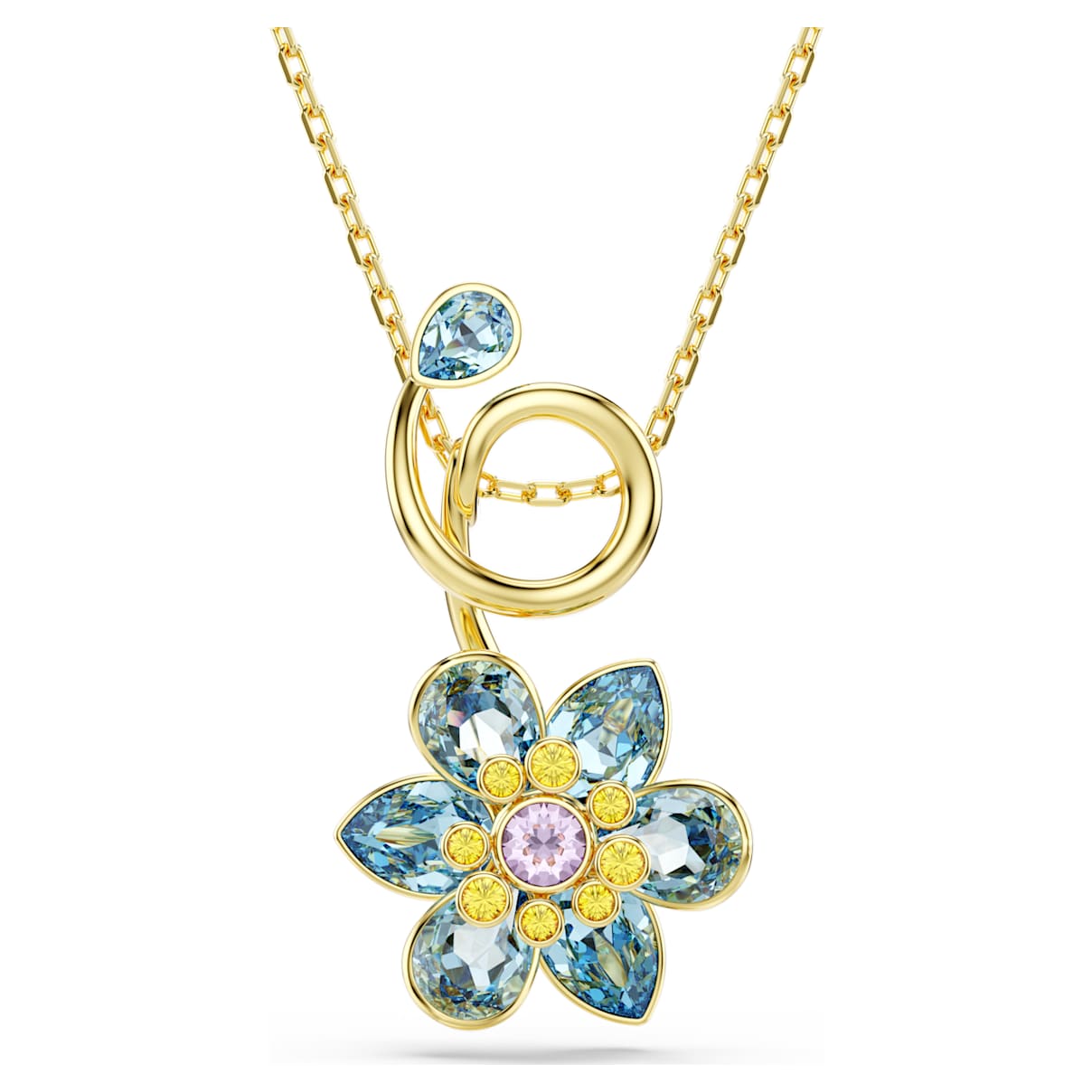 IDYLLIA PENDANT MIXED CUTS FLOWER BLUE GOLD TONE PLATED
