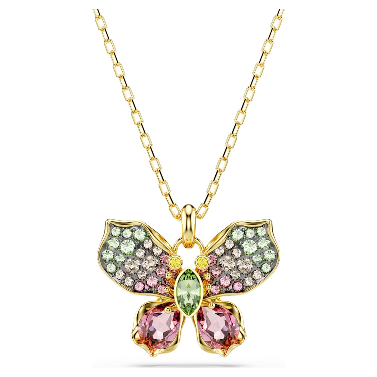 IDYLLIA PENDANT MIXED CUTS PAVE BUTTERFLY MULTICOLORED GOLD TONE PLATED