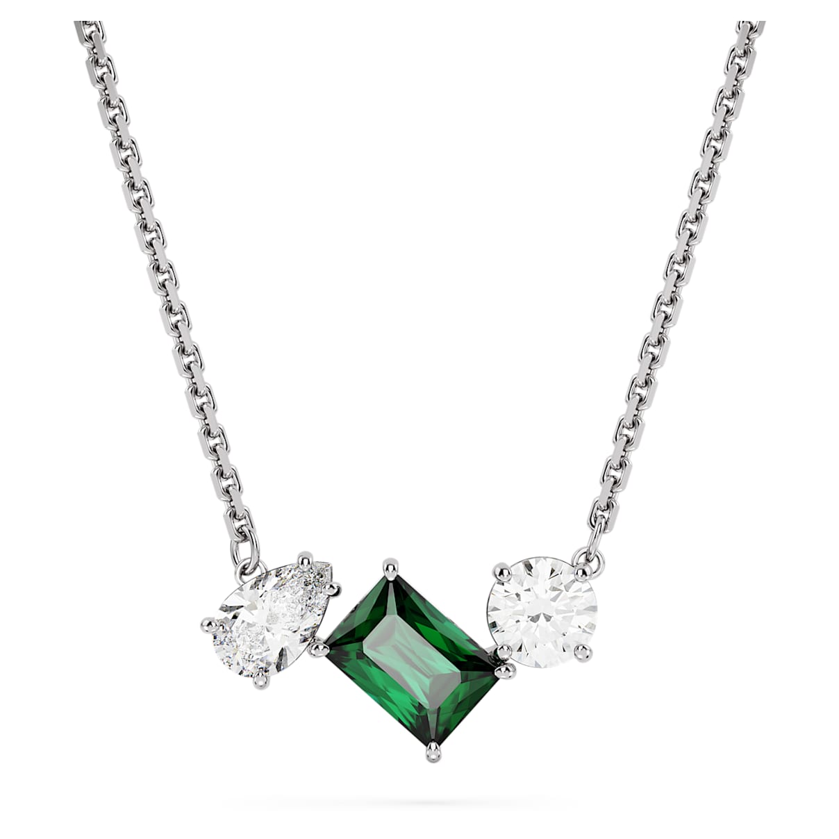 MESMERA PENDANT MIXED CUTS GREEN RHODIUM PLATED