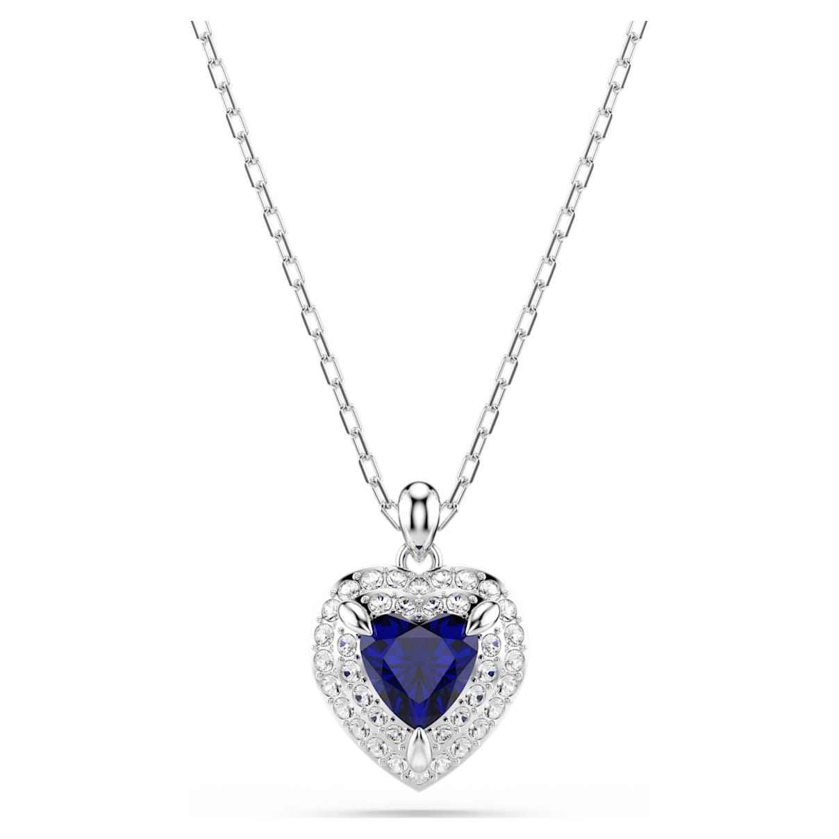ONE PENDANT HEART CUT PAVE HEART BLUE RHODIUM PLATED