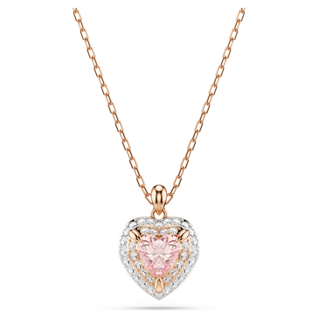 ONE PENDANT HEART CUT PAVE HEART PINK MIXED METAL FINISH