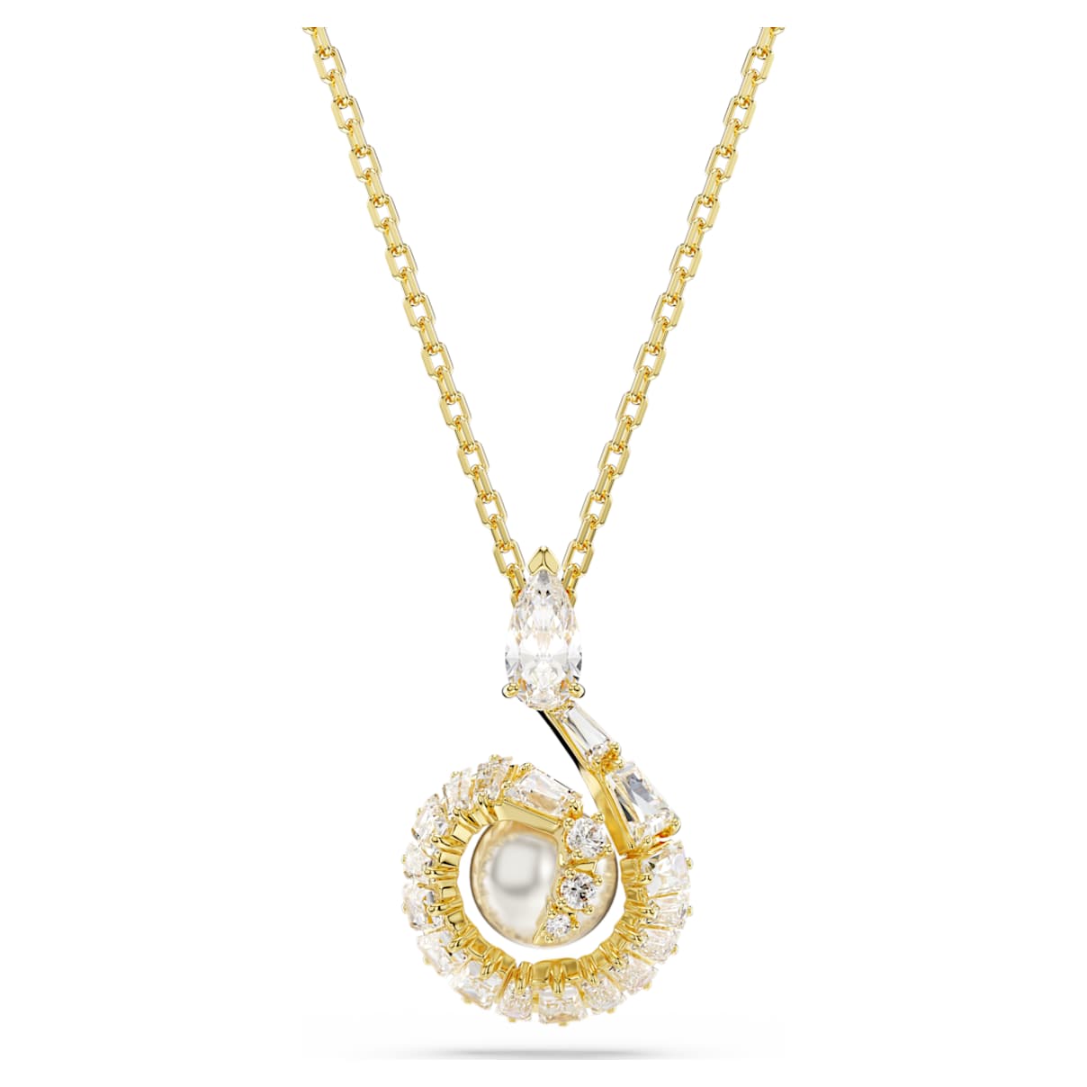 SNAKE PENDANT CRYSTAL PEARL MIXED CUTS YEAR OF THE SNAKE WHITE GOLD TONE PLATED