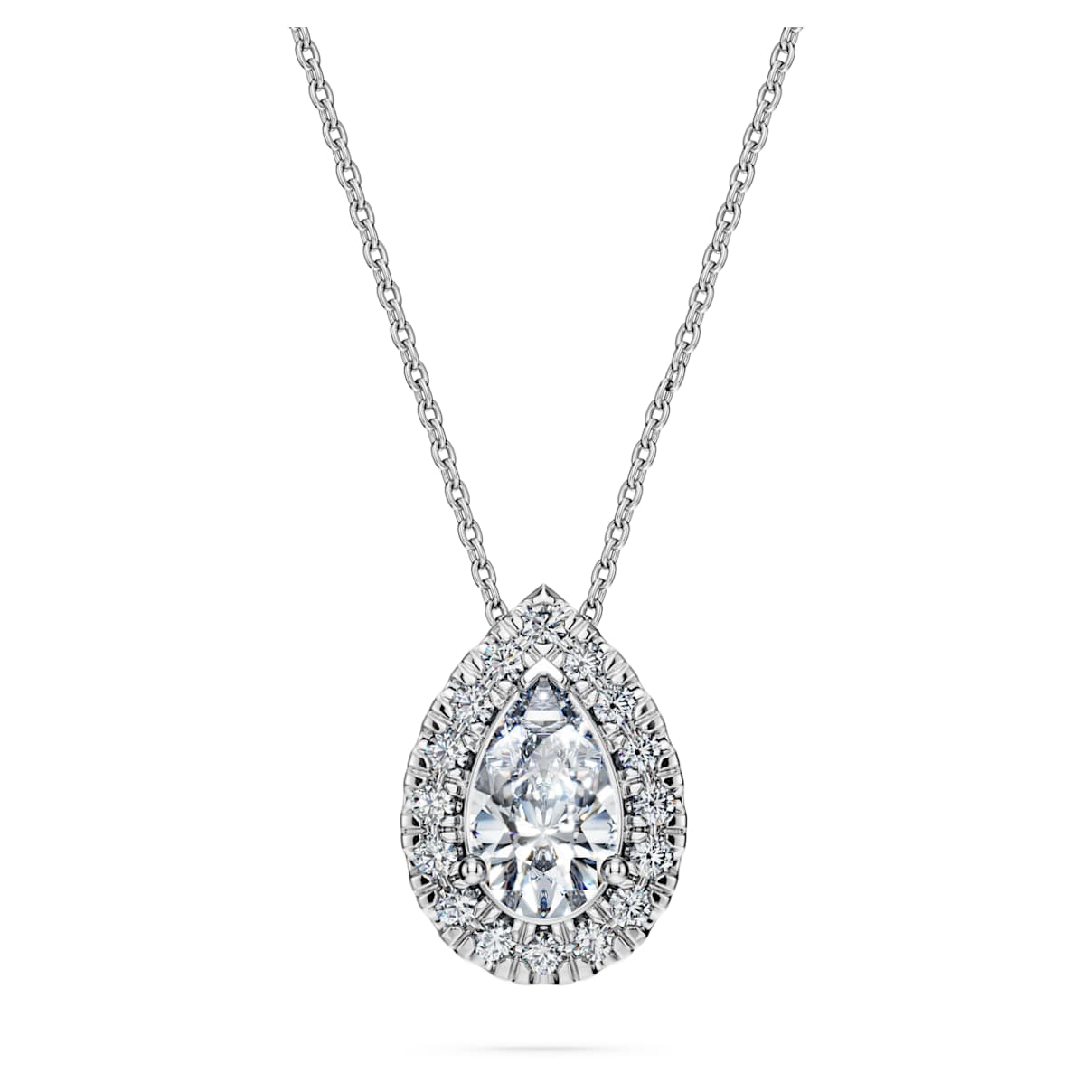 ETERNITY HALO SOLITAIRE PENDANT LAB GROWN DIAMONDS 1 CT TW PEAR SHAPE 14K WHITE GOLD