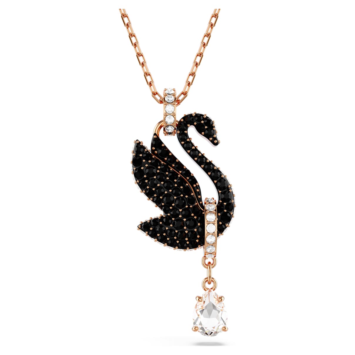 SWAN PENDANT SWAN BLACK ROSE GOLD TONE PLATED