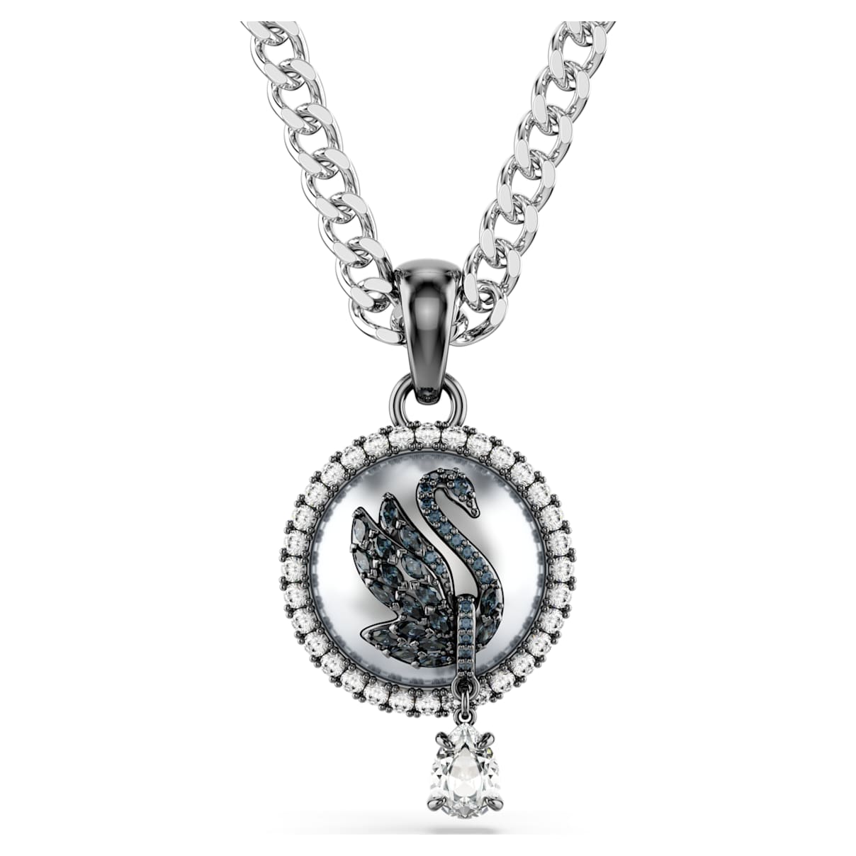 SWAN PENDANT CRYSTAL PEARL SWAN GRAY RHODIUM PLATED