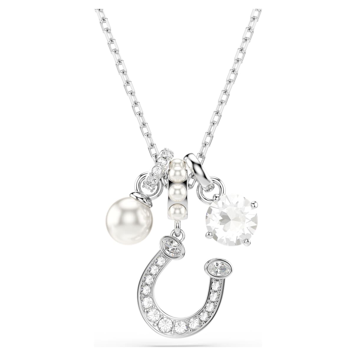 SYMBOLICA PENDANT CRYSTAL PEARL ROUND CUT PAVE HORSE SHOE WHITE RHODIUM PLATED