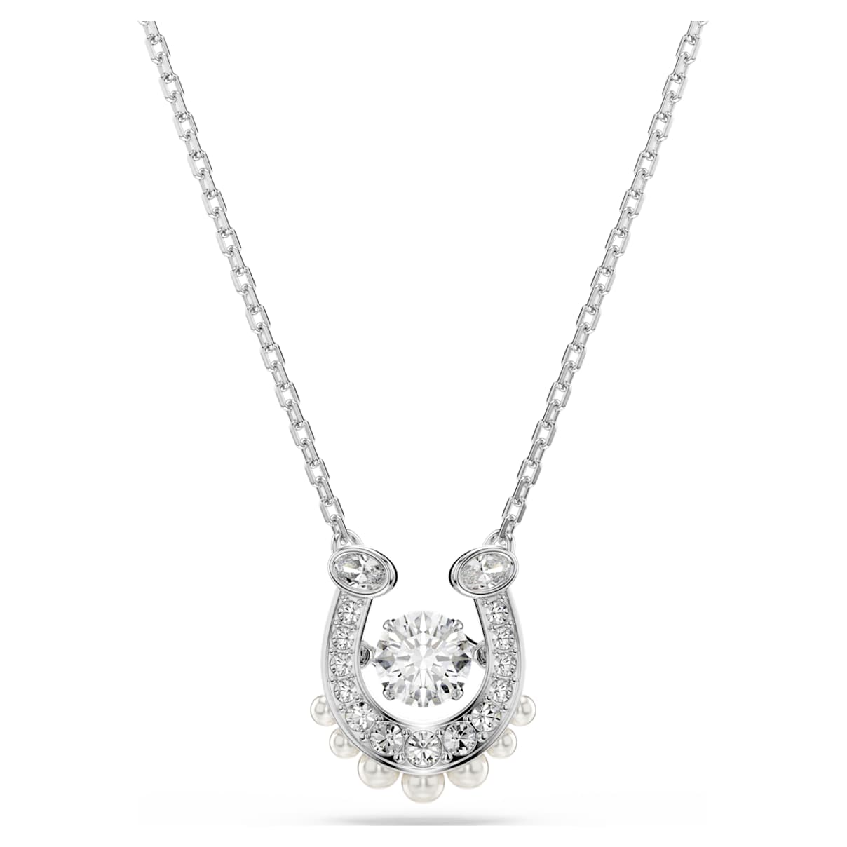 SYMBOLICA PENDANT CRYSTAL PEARL ROUND CUT PAVE HORSE SHOE WHITE RHODIUM PLATED