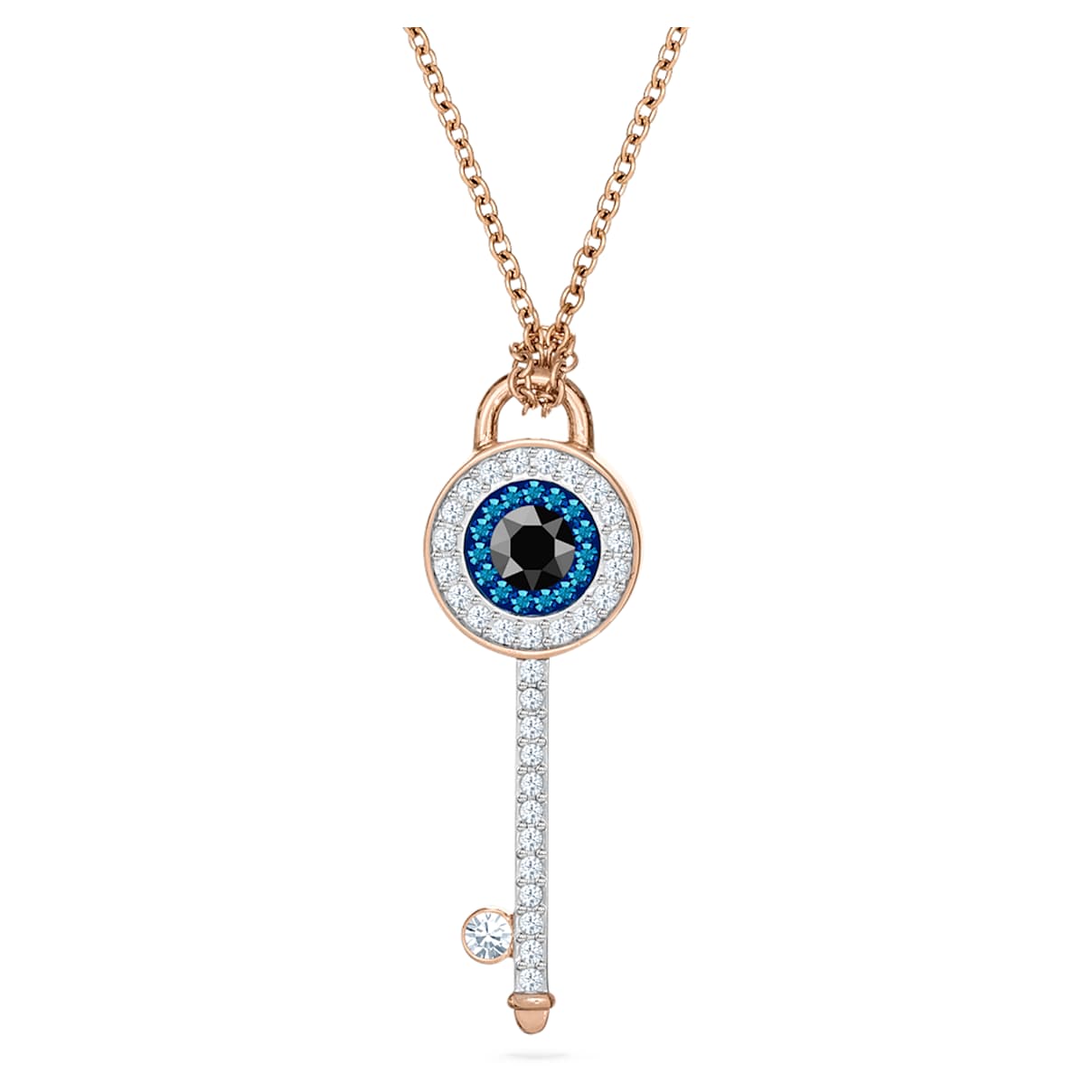 SYMBOLICA PENDANT EVIL EYE AND KEY BLUE ROSE GOLD TONE PLATED