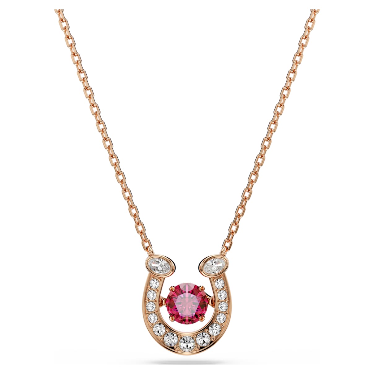 SYMBOLICA PENDANT ROUND CUT PAVE HORSE SHOE RED ROSE GOLD TONE PLATED