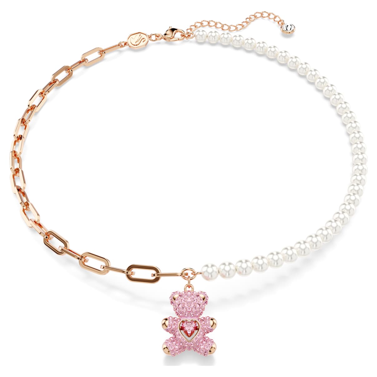 TEDDY PENDANT CRYSTAL PEARL BEAR PINK ROSE GOLD TONE PLATED