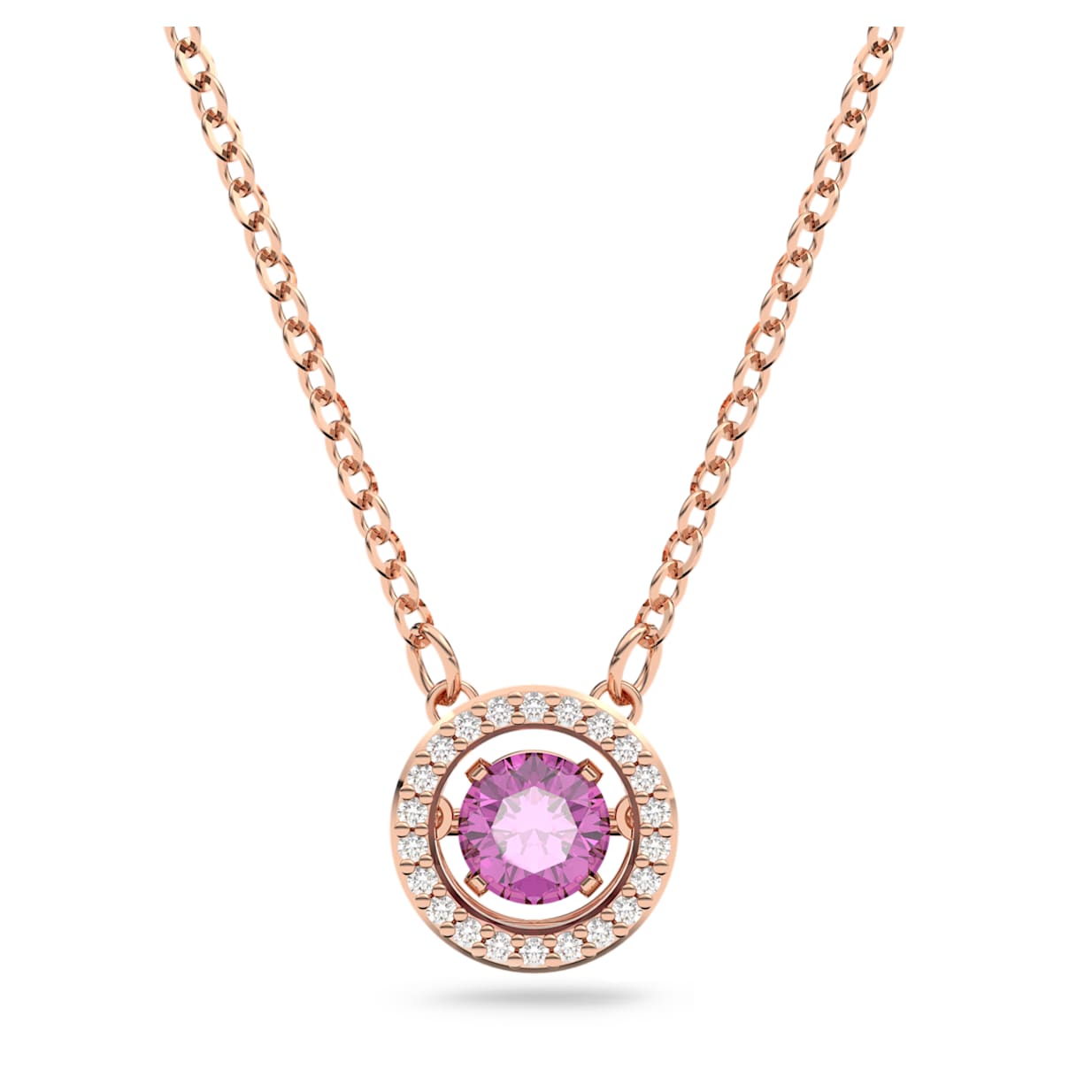 UNA PENDANT ROUND CUT LONG PURPLE ROSE GOLD TONE PLATED