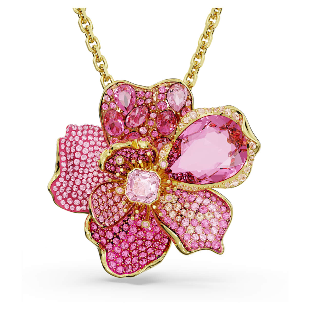 IDYLLIA PENDANT AND BROOCH PAVE FLOWER PINK GOLD TONE PLATED