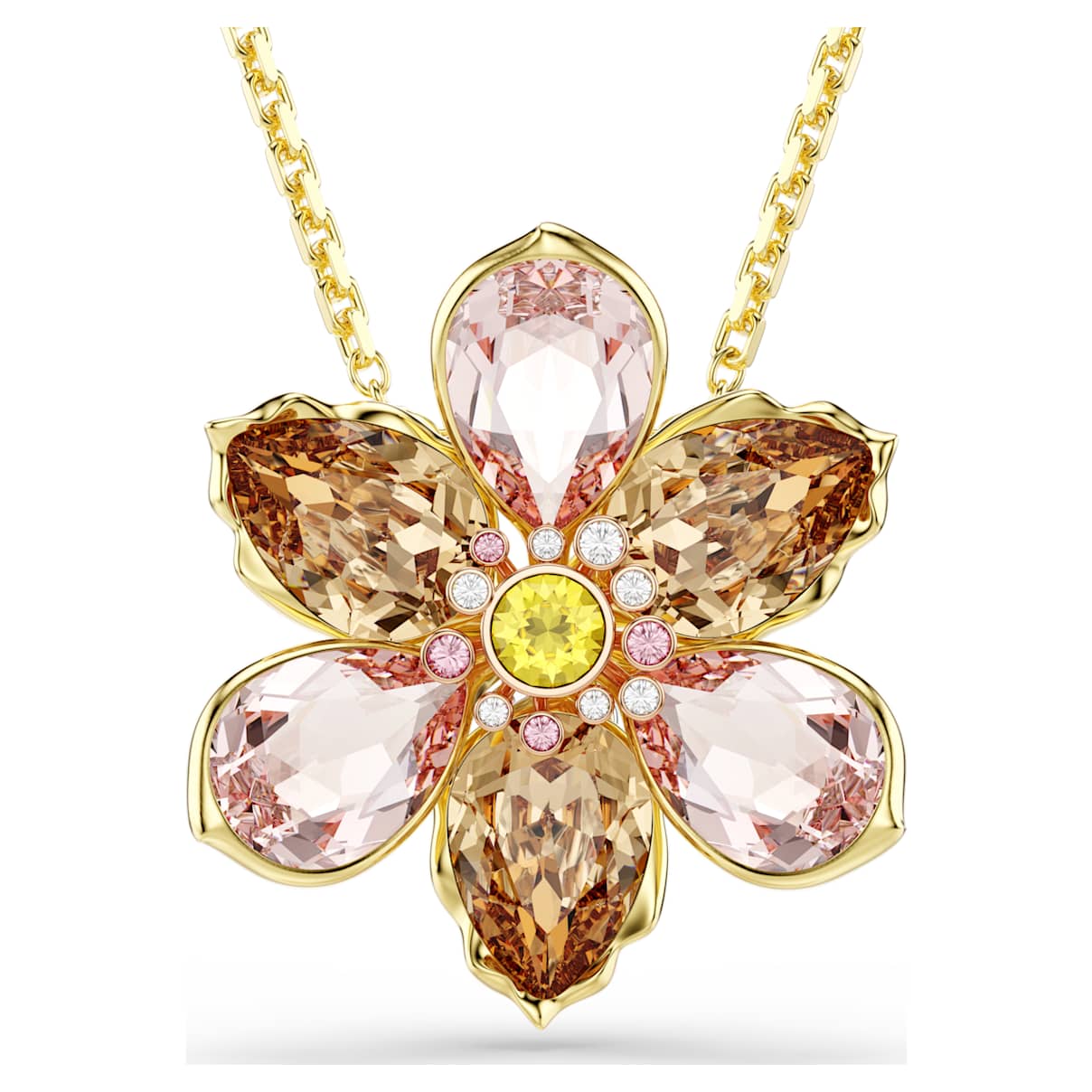 IDYLLIA PENDANT AND BROOCH MIXED CUTS FLOWER MULTICOLORED GOLD TONE PLATED