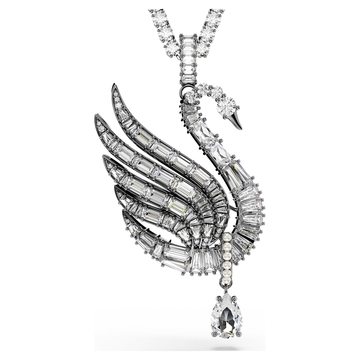 SWAN PENDANT AND BROOCH SWAN WHITE RUTHENIUM PLATED