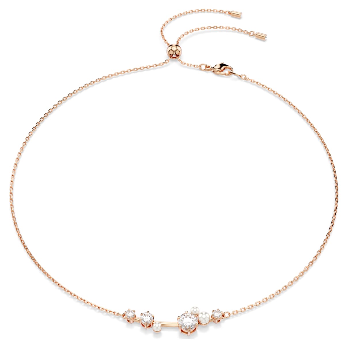 CONSTELLA NECKLACE CRYSTAL PEARL ROUND CUTS WHITE ROSE GOLD TONE PLATED