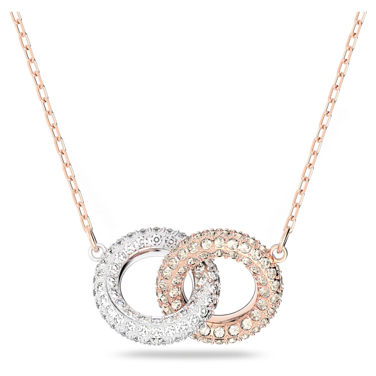 DEXTERA NECKLACE INTERTWINED CIRCLES WHITE ROSE GOLD TONE PLATED
