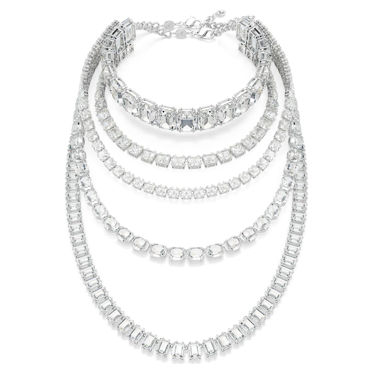 MILLENIA LAYERED NECKLACE MIXED CUTS WHITE RHODIUM PLATED