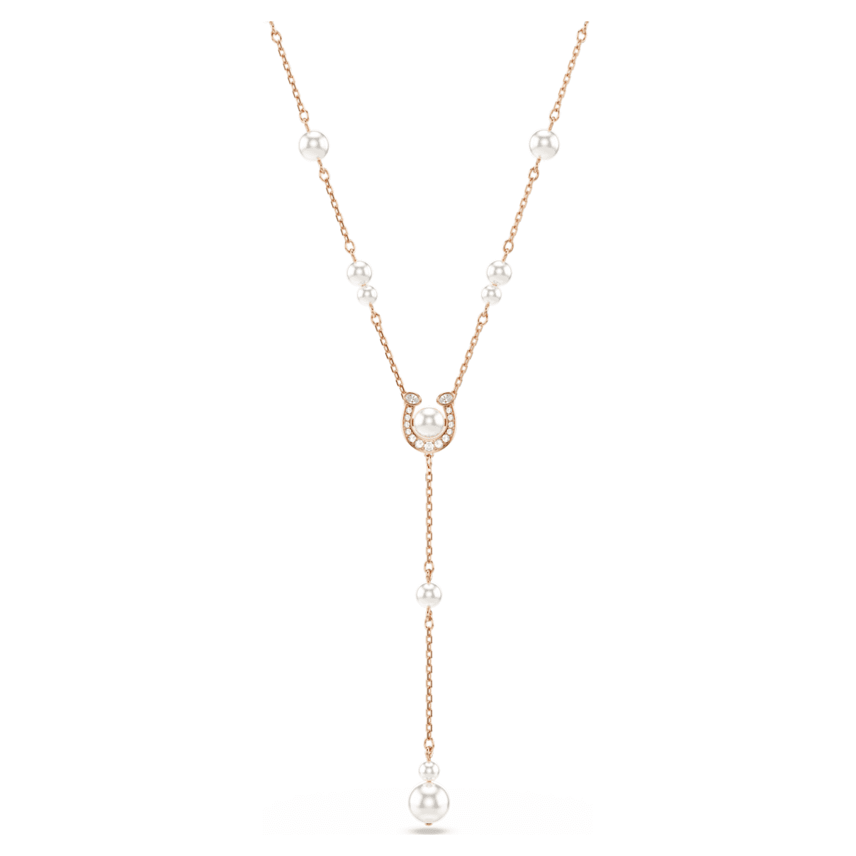 SYMBOLICA Y NECKLACE CRYSTAL PEARL PAVE HORSE SHOE WHITE ROSE GOLD TONE PLATED