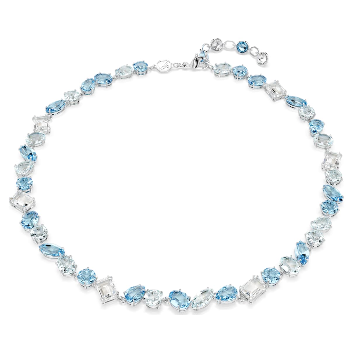 GEMA NECKLACE MIXED CUTS BLUE RHODIUM PLATED