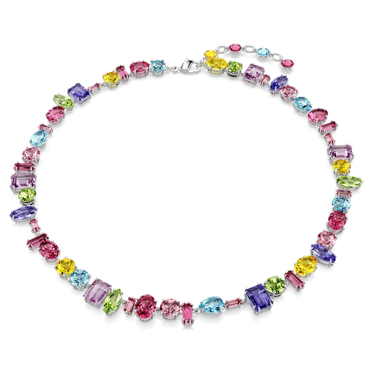 GEMA NECKLACE MIXED CUTS MULTICOLORED RHODIUM PLATED