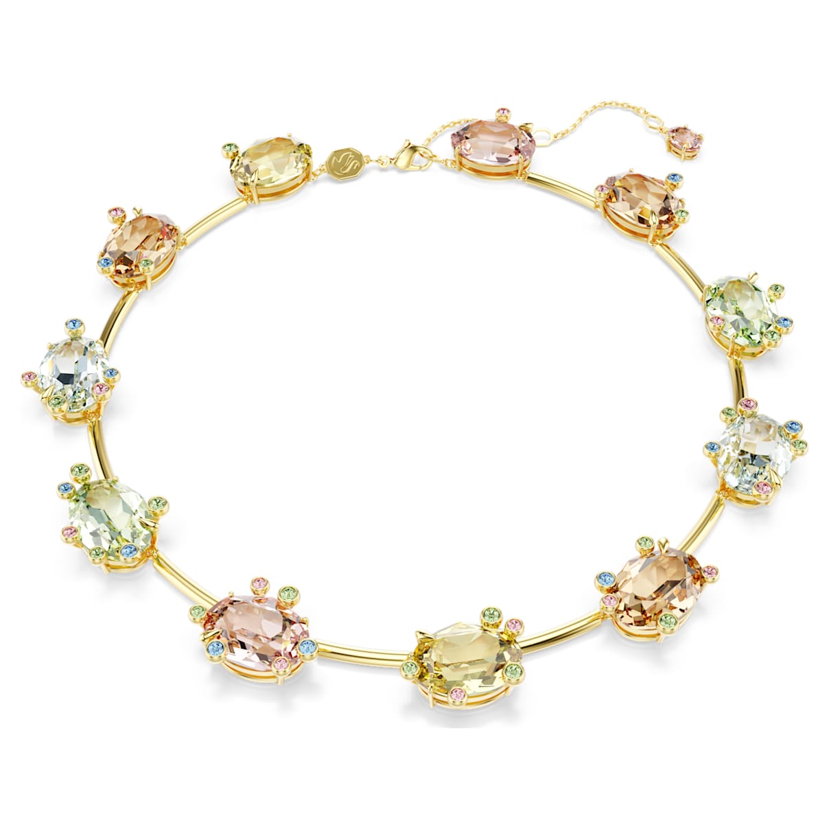 GEMA NECKLACE MIXED CUTS MULTICOLORED GOLD TONE PLATED