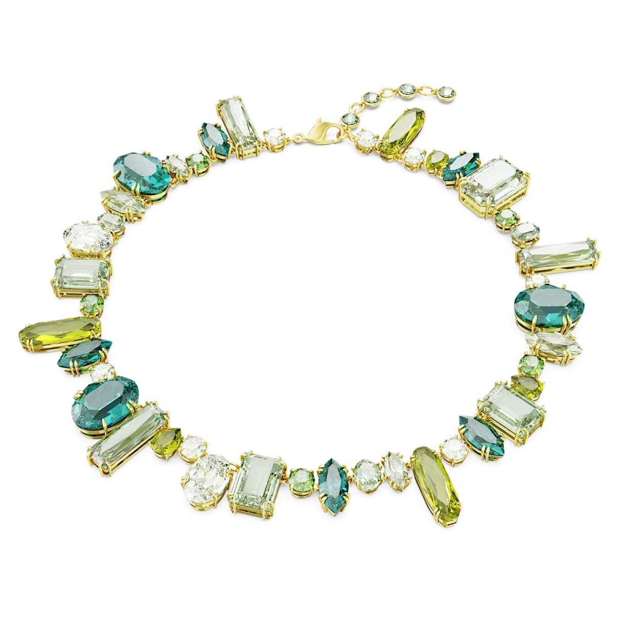 GEMA NECKLACE MIXED CUTS GREEN GOLD TONE PLATED