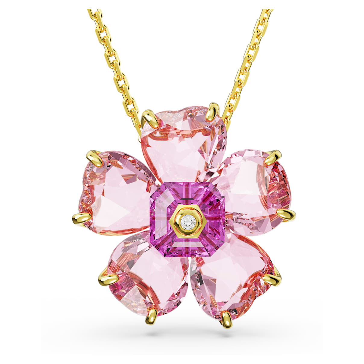 IDYLLIA NECKLACE FLOWER PINK GOLD TONE PLATED