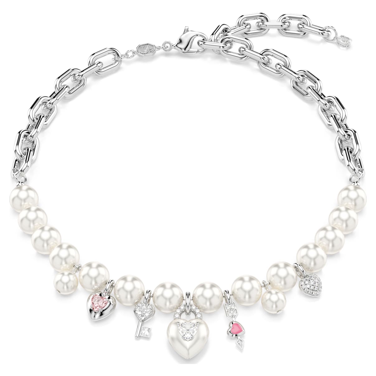 IDYLLIA NECKLACE CRYSTAL PEARL MIXED CUTS WHITE RHODIUM PLATED