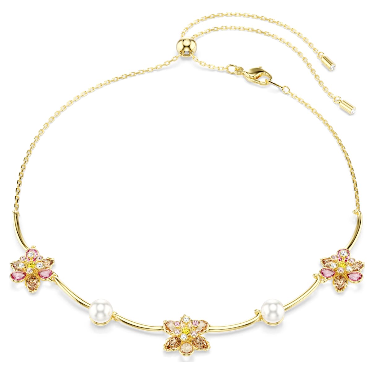 IDYLLIA NECKLACE CRYSTAL PEARL MIXED CUTS FLOWER MULTICOLORED GOLD TONE PLATED