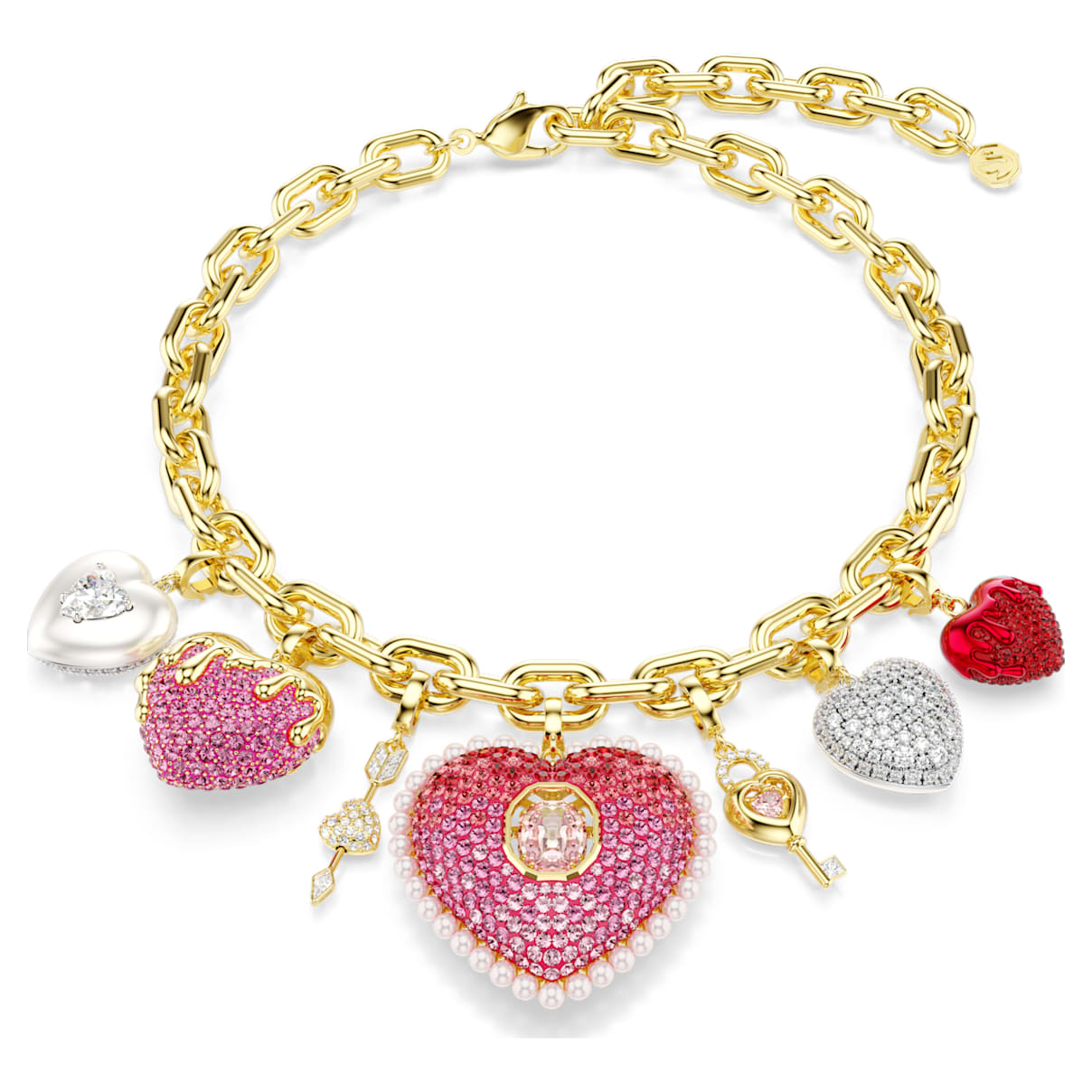 IDYLLIA NECKLACE MIXED CUTS HEART KEY MULTICOLORED GOLD TONE PLATED