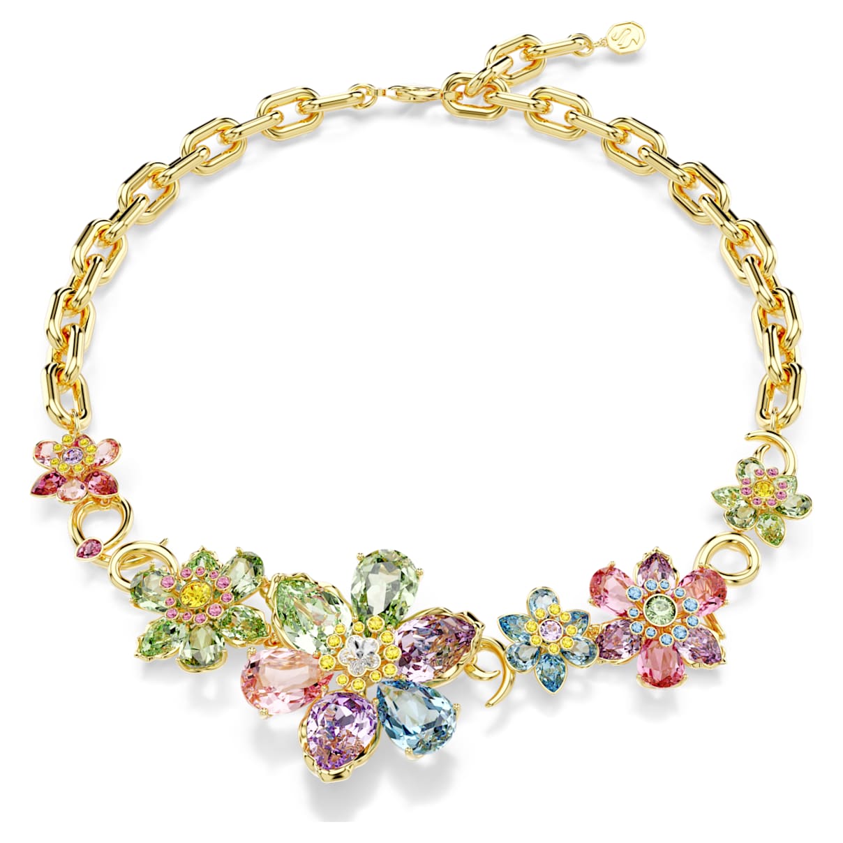 IDYLLIA NECKLACE MIXED CUTS FLOWER MULTICOLORED GOLD TONE PLATED
