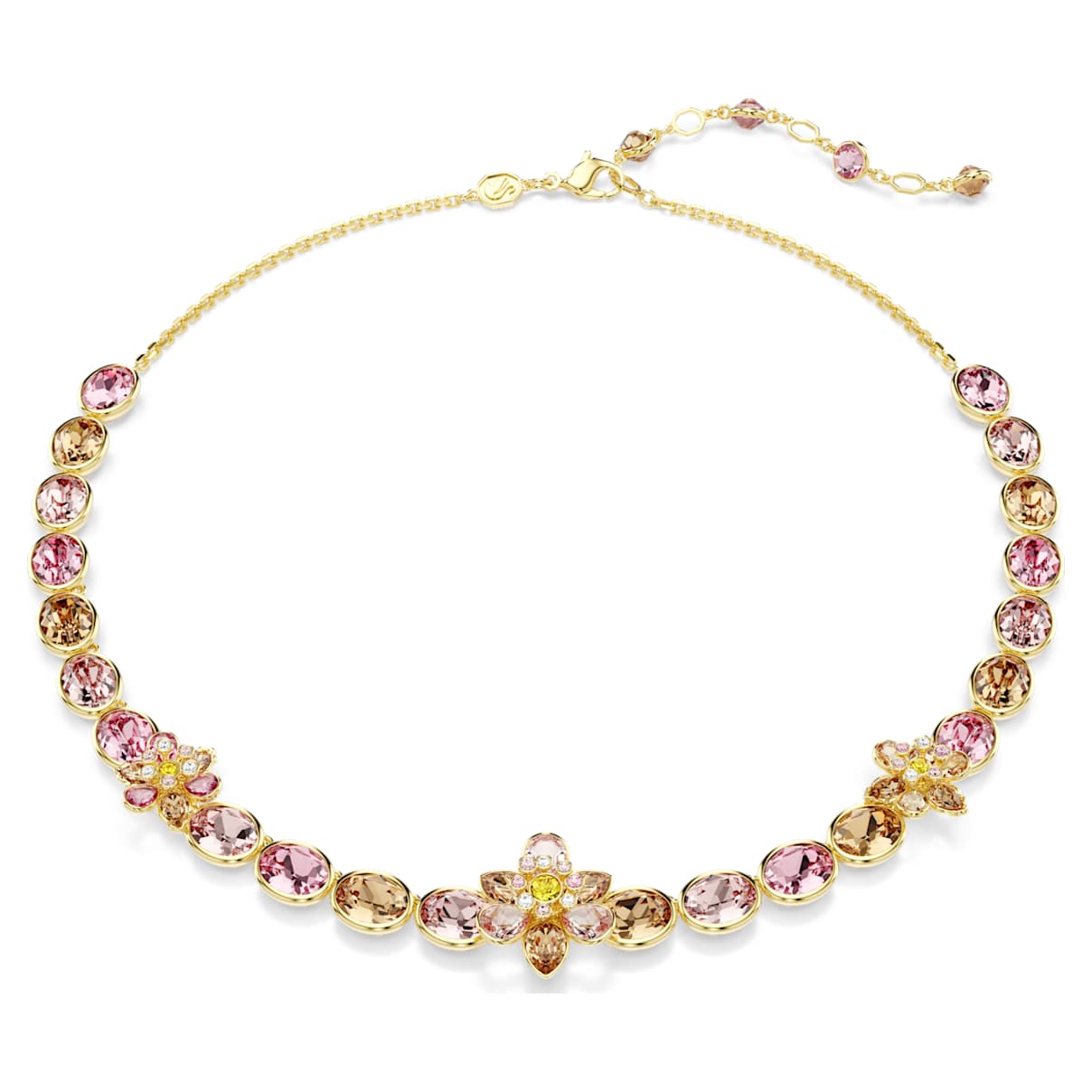 IDYLLIA NECKLACE MIXED CUTS FLOWER MULTICOLORED GOLD TONE PLATED