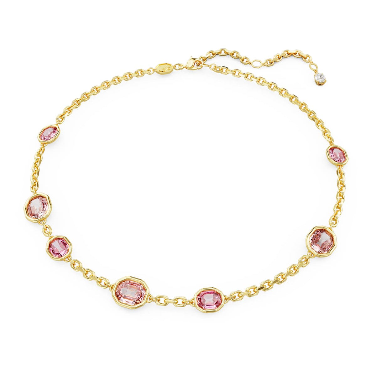 IMBER NECKLACE OCTAGON CUT PINK GOLD TONE PLATED
