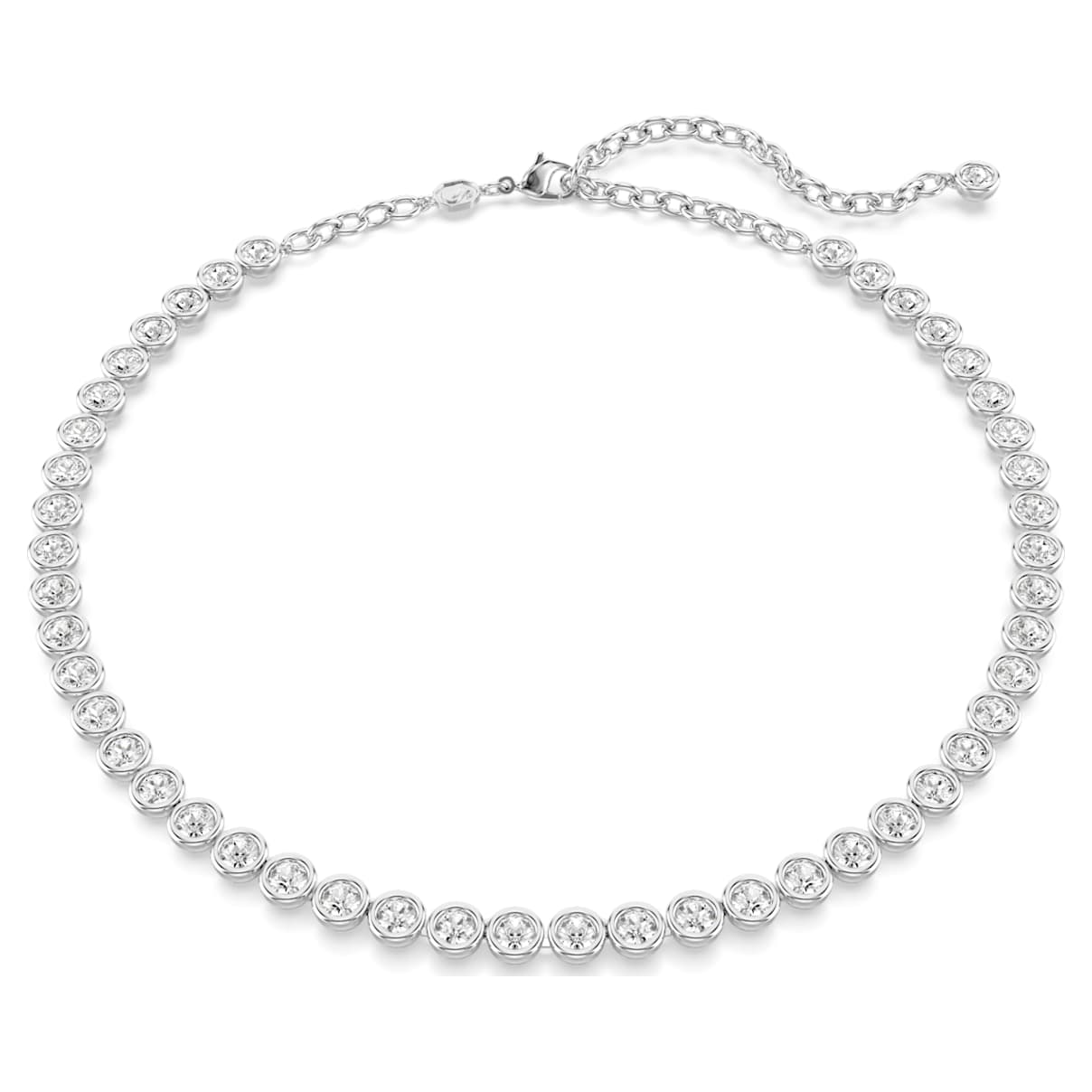 IMBER TENNIS NECKLACE ROUND CUT WHITE RHODIUM PLATED