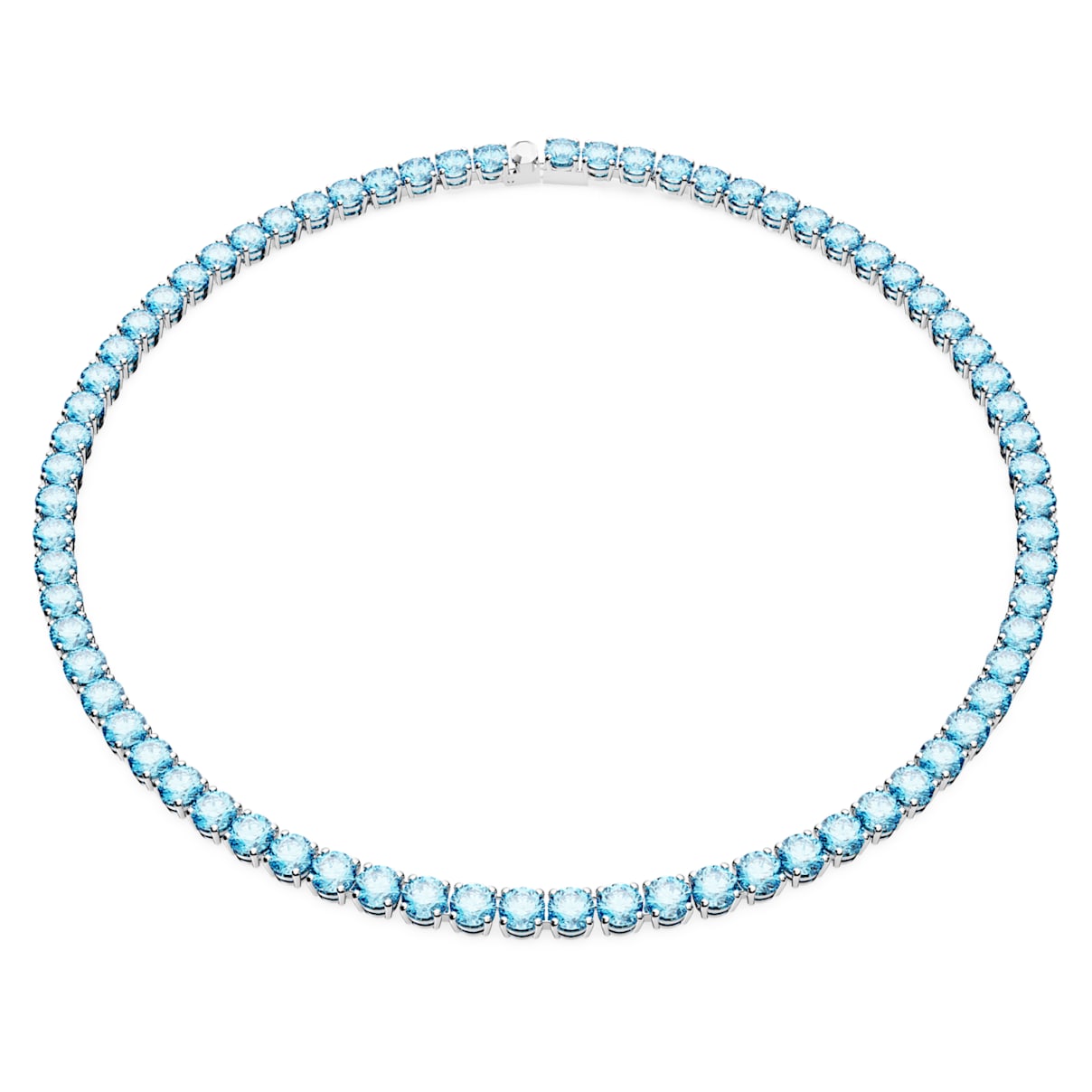 MATRIX TENNIS NECKLACE ROUND CUT MEDIUM BLUE RHODIUM PLATED