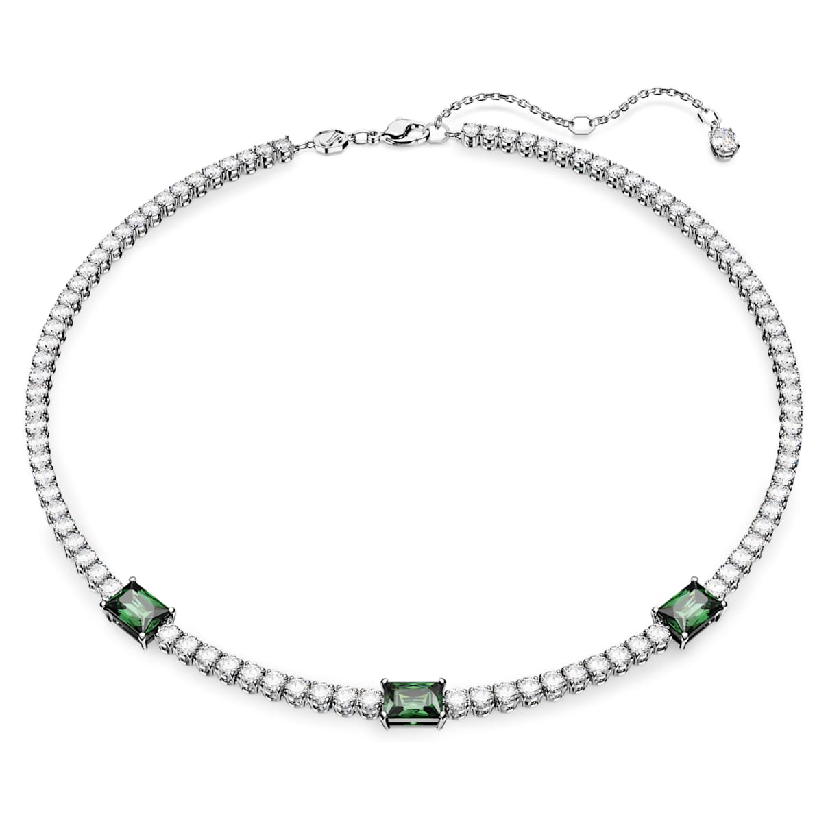 MATRIX TENNIS NECKLACE MIXED CUTS GREEN RHODIUM PLATED