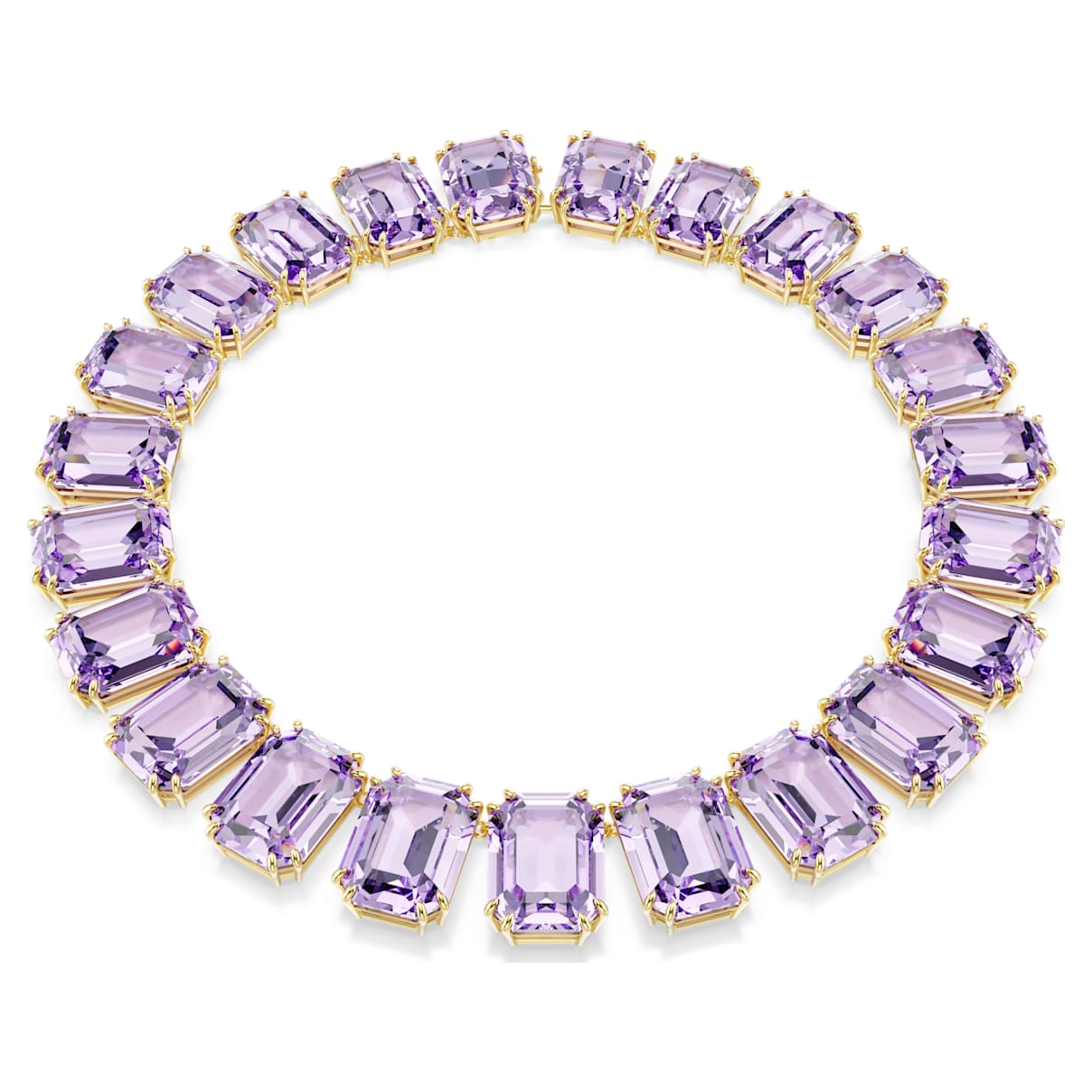 MILLENIA NECKLACE OVERSIZED CRYSTALS OCTAGON CUT PURPLE GOLD TONE PLATED