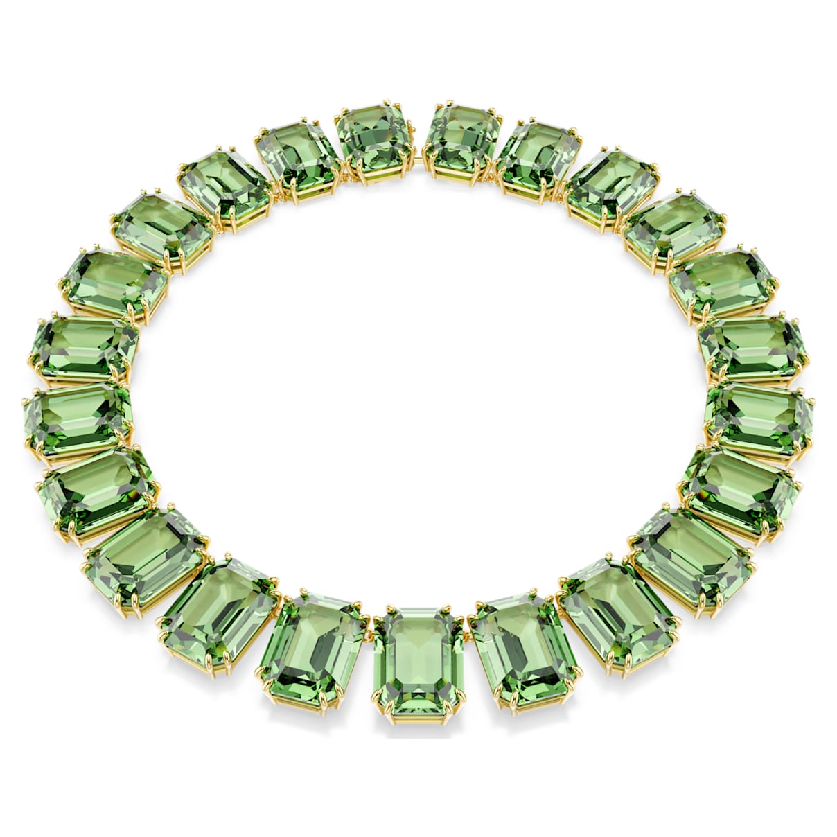MILLENIA NECKLACE OVERSIZED CRYSTALS OCTAGON CUT GREEN GOLD TONE PLATED