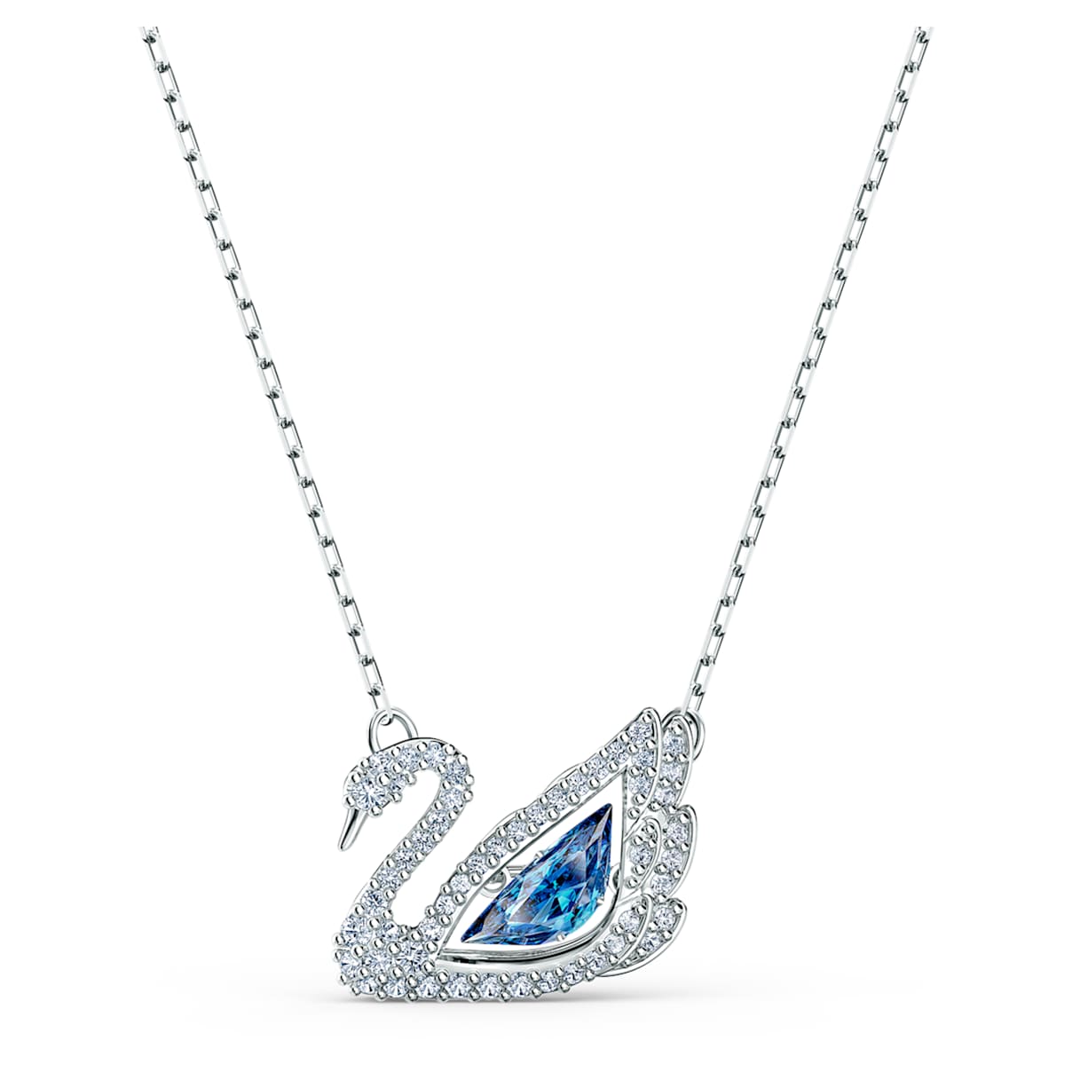 SWAN NECKLACE DANCING SWAN BLUE RHODIUM PLATED