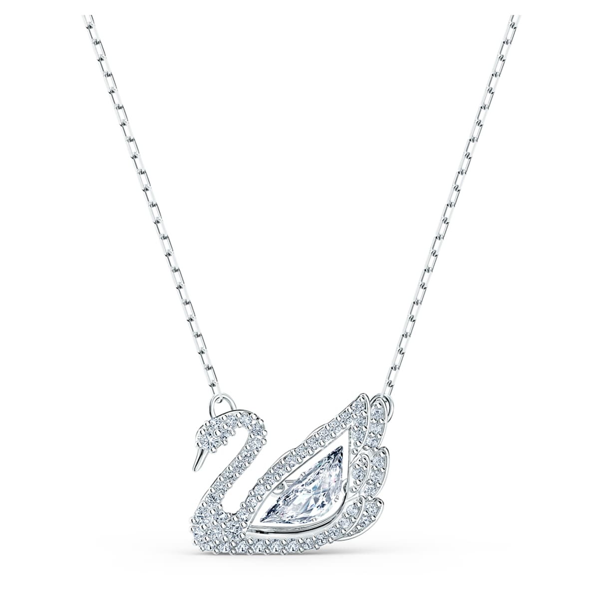 SWAN NECKLACE DANCING SWAN WHITE RHODIUM PLATED