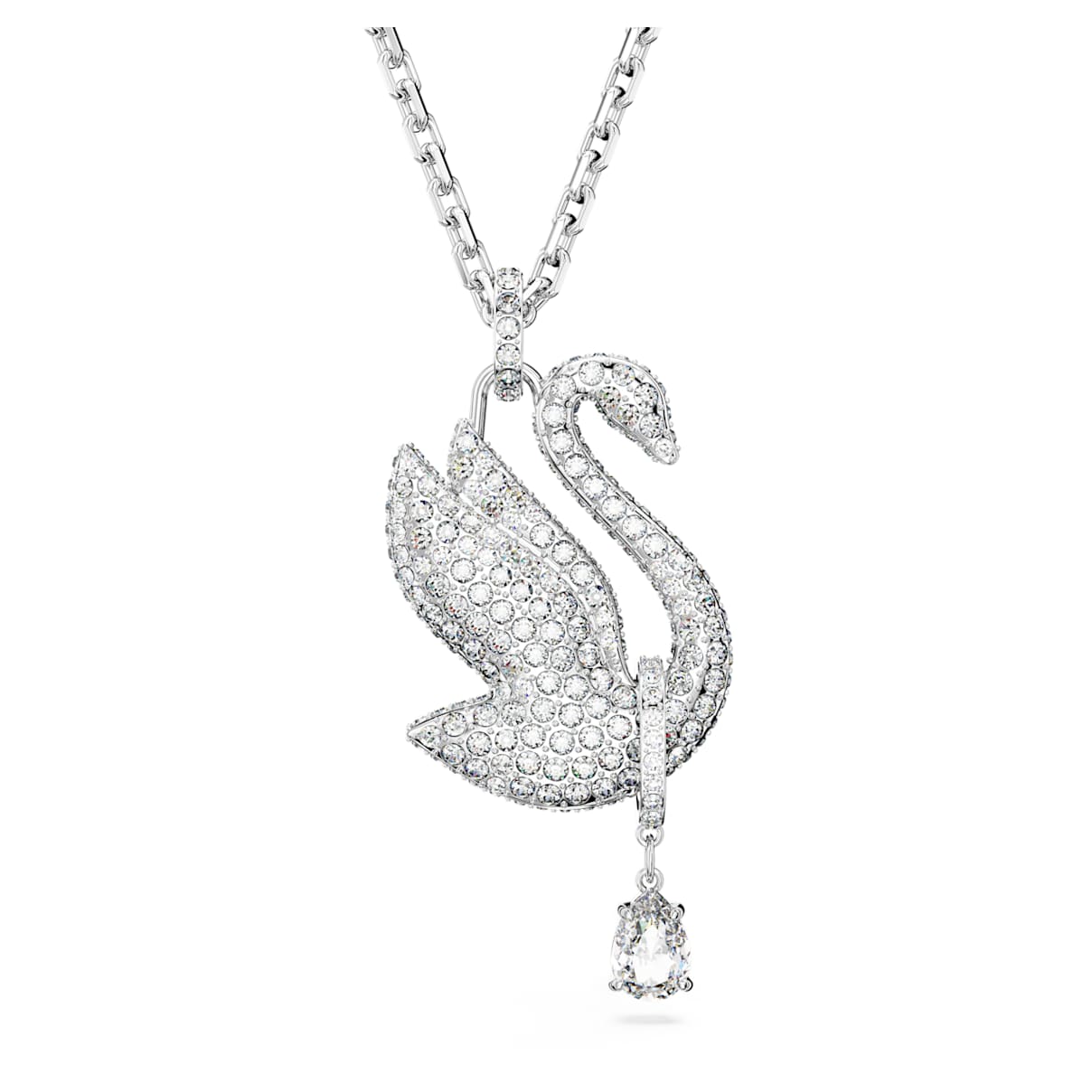 SWAROVSKI ICONIC SWAN NECKLACE SWAN LONG WHITE RHODIUM PLATED