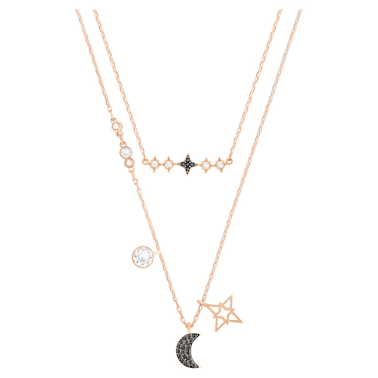 SYMBOLICA NECKLACE SET 2 MOON AND STAR BLACK ROSE GOLD TONE PLATED