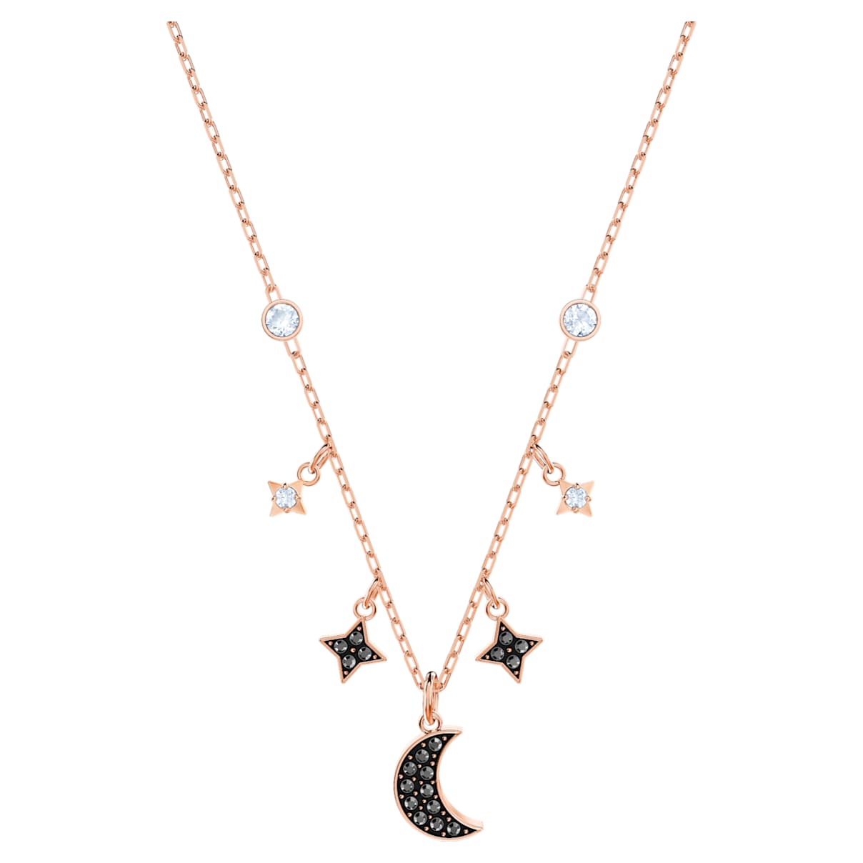 SYMBOLICA NECKLACE MOON AND STAR BLACK ROSE GOLD TONE PLATED