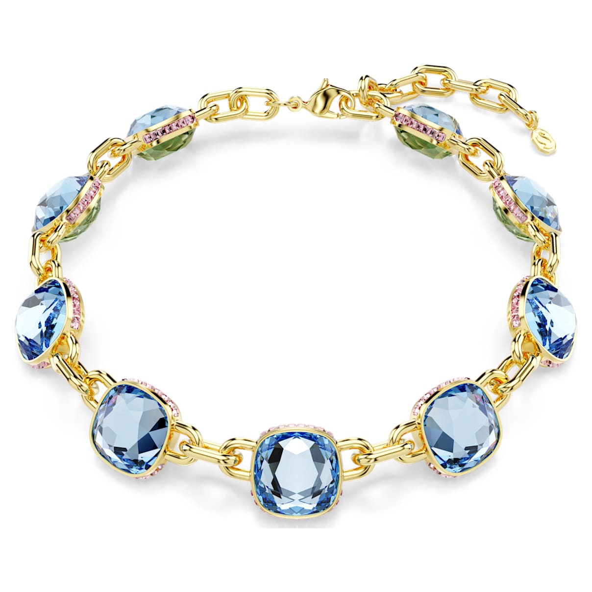 CHROMA TENNIS NECKLACE CUSHION CUT MULTICOLORED GOLD TONE PLATED