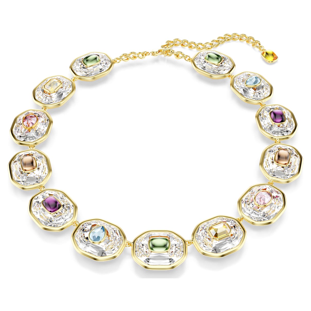 CHROMA TENNIS NECKLACE OCTAGON CUT MULTICOLORED GOLD TONE PLATED