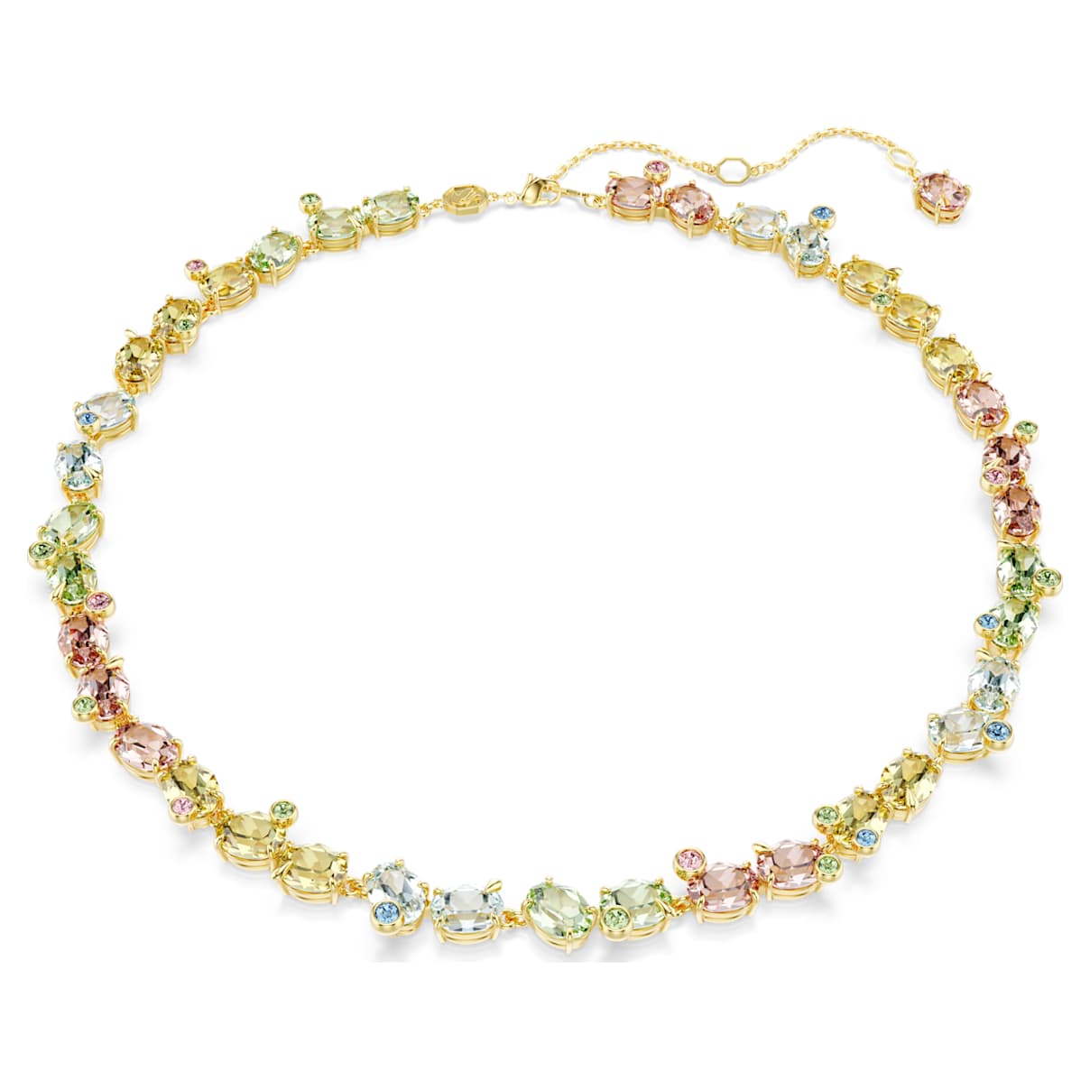 GEMA TENNIS NECKLACE MIXED CUTS MULTICOLORED GOLD TONE PLATED