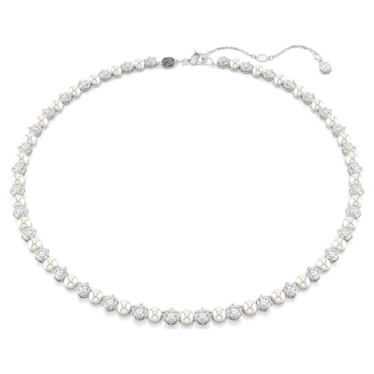 MATRIX TENNIS NECKLACE CRYSTAL PEARL ROUND CUT WHITE RHODIUM PLATED