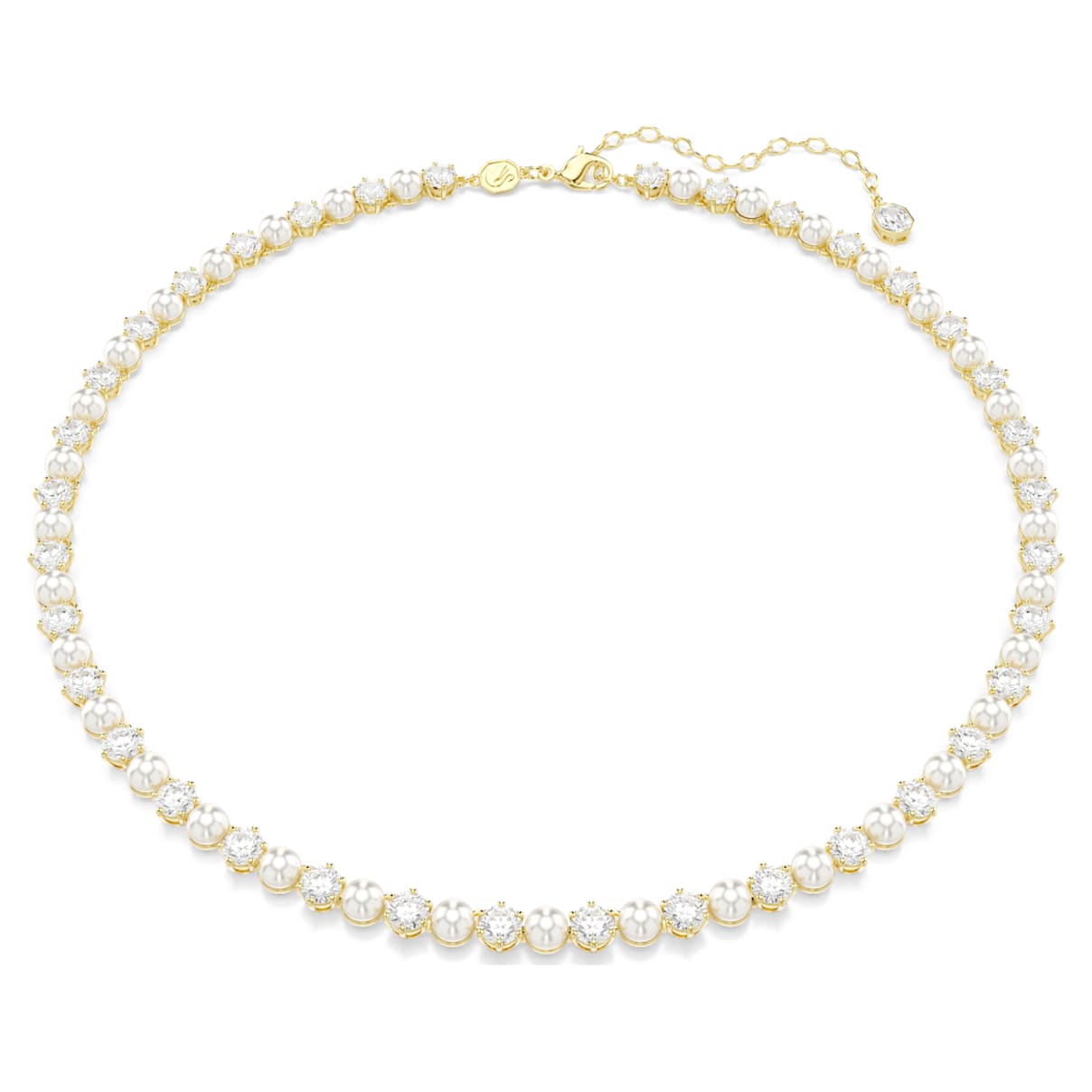 MATRIX TENNIS NECKLACE CRYSTAL PEARL ROUND CUT WHITE GOLD TONE PLATED
